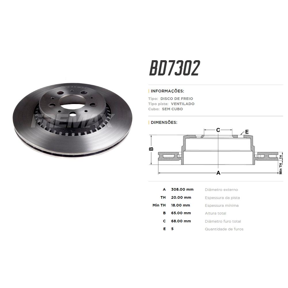 Disco Freio Volvo Xc90 2.5 20v Turbo 2002 Ate 2012 Disco Traseiro Ventilado, Sem Cubo Fremax Bd7302