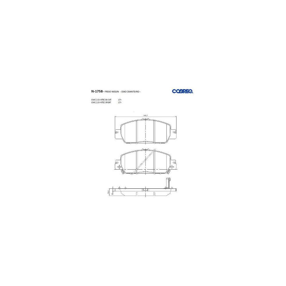 Pastilha Freio Honda Civic 2.0 16v Ex Flex One 01/2016 Ate 01/2017 Dianteira Cobreq N-1758
