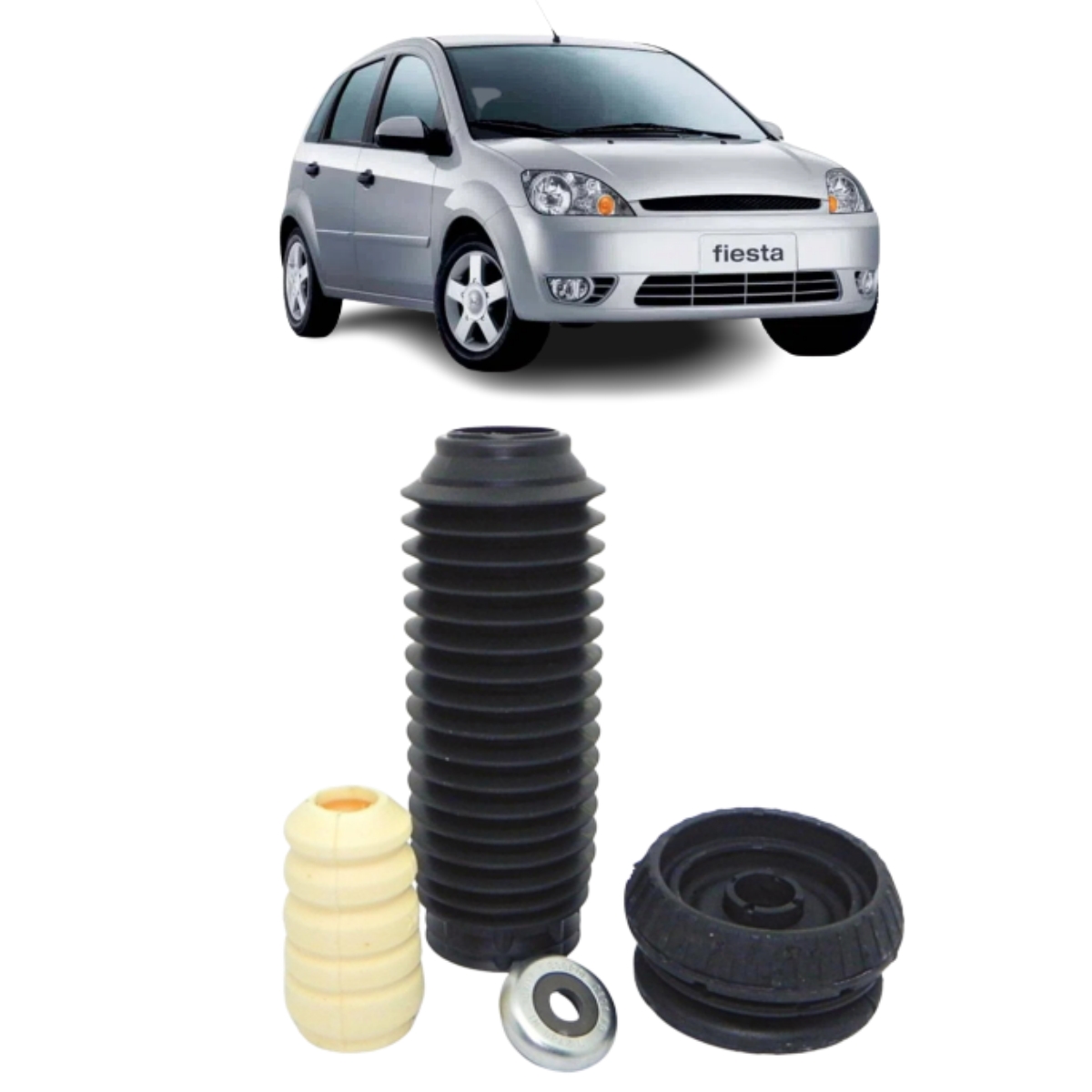 Kit Amortecedor Ford Courier 1997 Ate 2013 Dianteira, Coxim Com Rolamento + Batente + Coifa Axios 044.1222