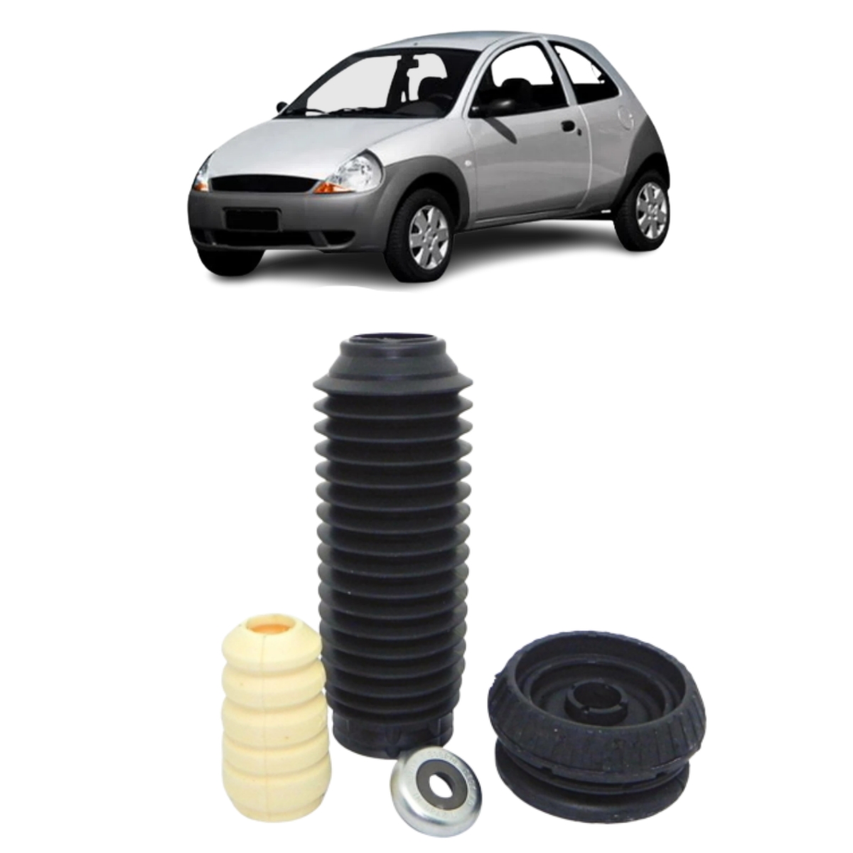 Kit Amortecedor Ford Ka 1997 Ate 2007 Dianteira, Coxim Com Rolamento + Batente + Coifa Axios 044.1222