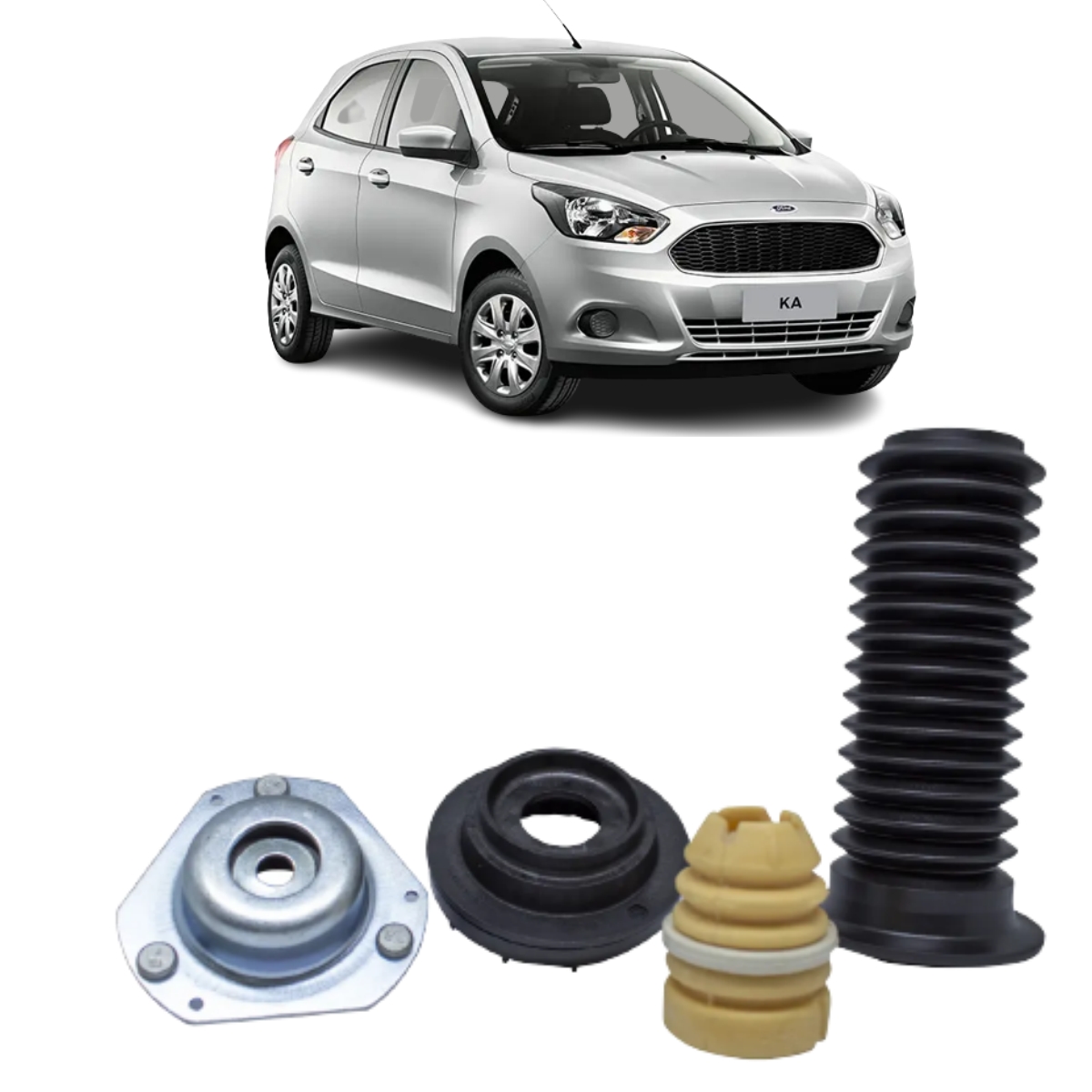 Kit Amortecedor Ford Ka Sem Barra Estab 2014 Ate 2018 Dianteira, Coxim Com Rolamento + Batente + Coifa Axios Lt90050