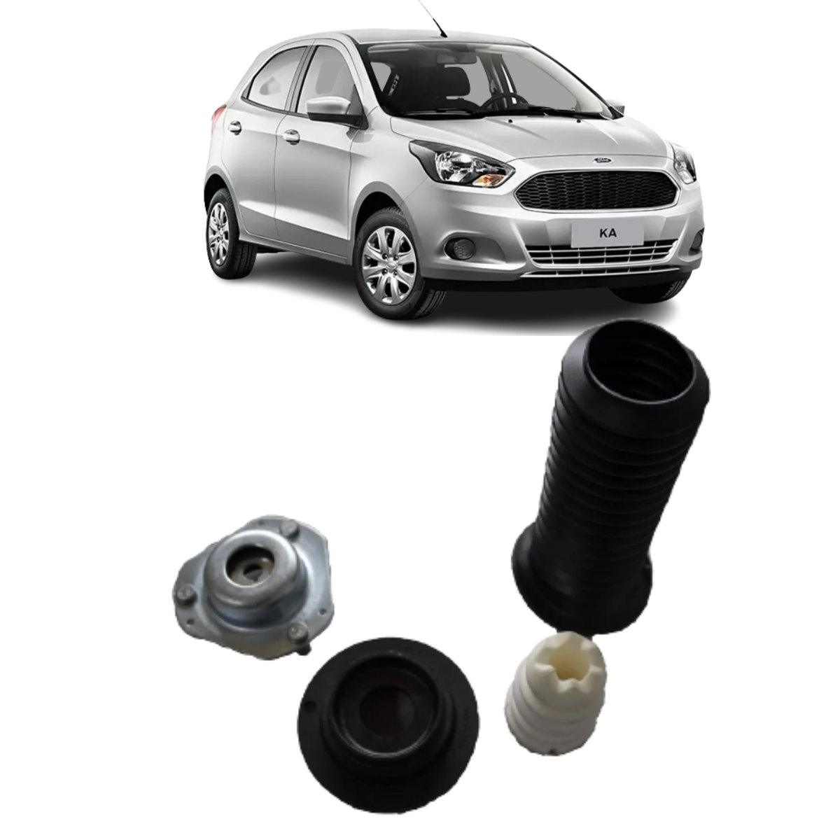 Kit Amortecedor Ford Ka Sem Barra Estab 2014 Ate 2018 Dianteira, Coxim Com Rolamento + Batente + Coifa Axios Lt90050