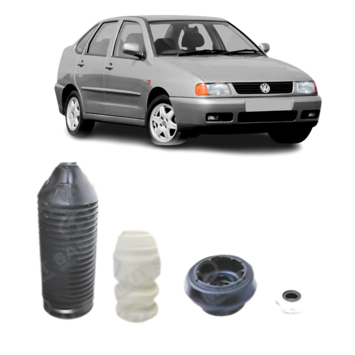 Kit Amortecedor Vw Polo Classic 1995 Ate 2001 Dianteira Com Batente, Coifa, Coxim E Rolamento Sampel Sk413s