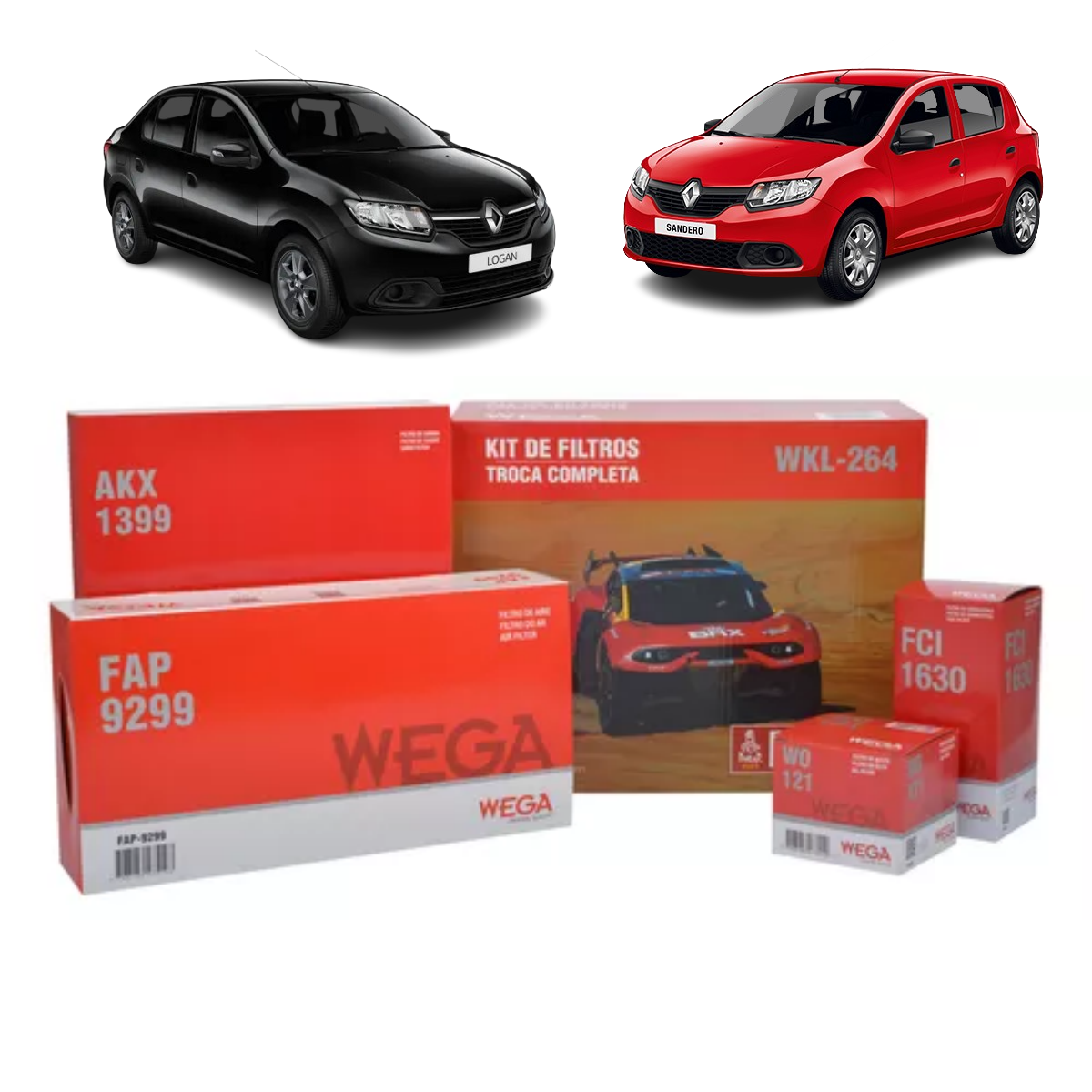 Kit Filtros Renault Logan 1.0 12v Authentique A Partir De 02/2017 Wega Wkl264